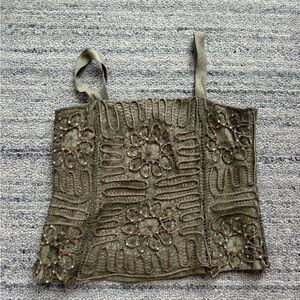 Olive Beaded Lace Crop Tank Top cami going out glam